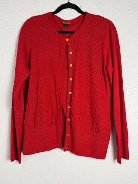 Dana Buchman Women's XL Red Knit Cardigan Metallic Shimmer Casual to Dressy